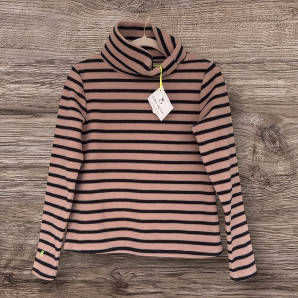 Dudley Stephens Juliet Turtleneck Khaki Black Stripe Vello Fleece Small NWT - Picture 7 of 8